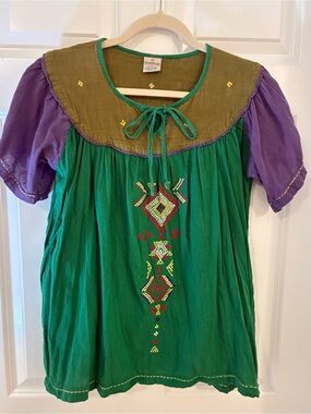Sacred Threads Olive Green Top with Green Trim L
